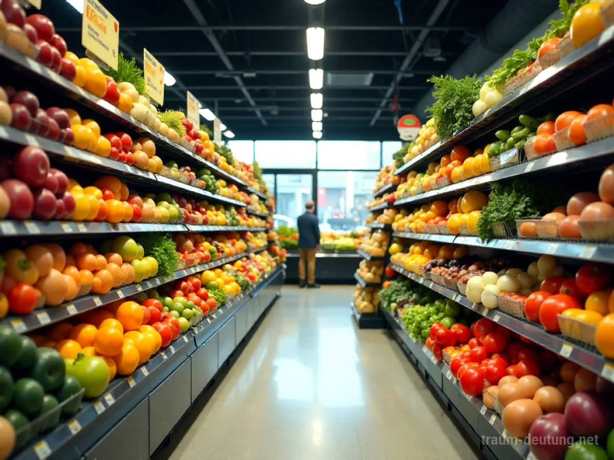 Ein gut sortierter Supermarktgang mit frischem Obst und Gemüse