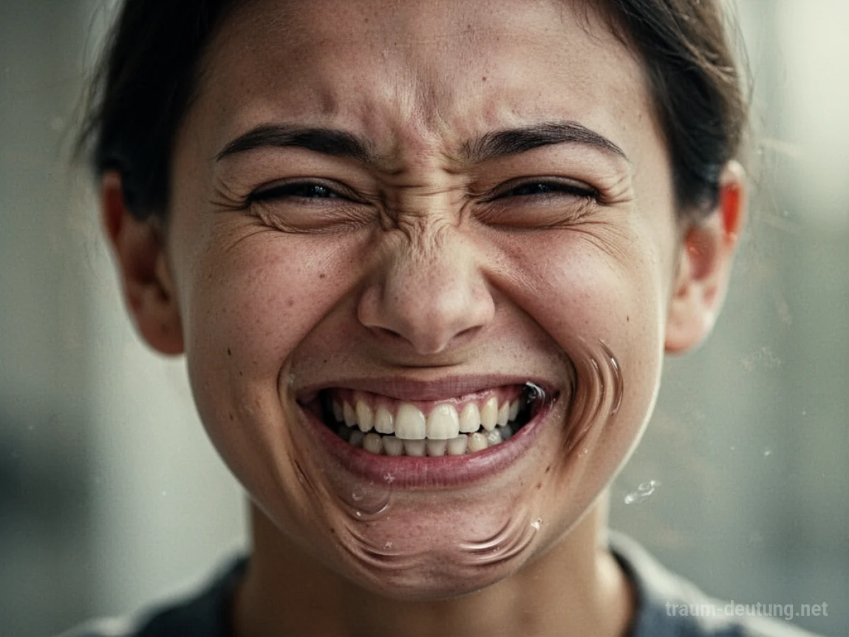 Ein Gesicht, dessen Lächeln sich zu einer Grimasse verzerrt.