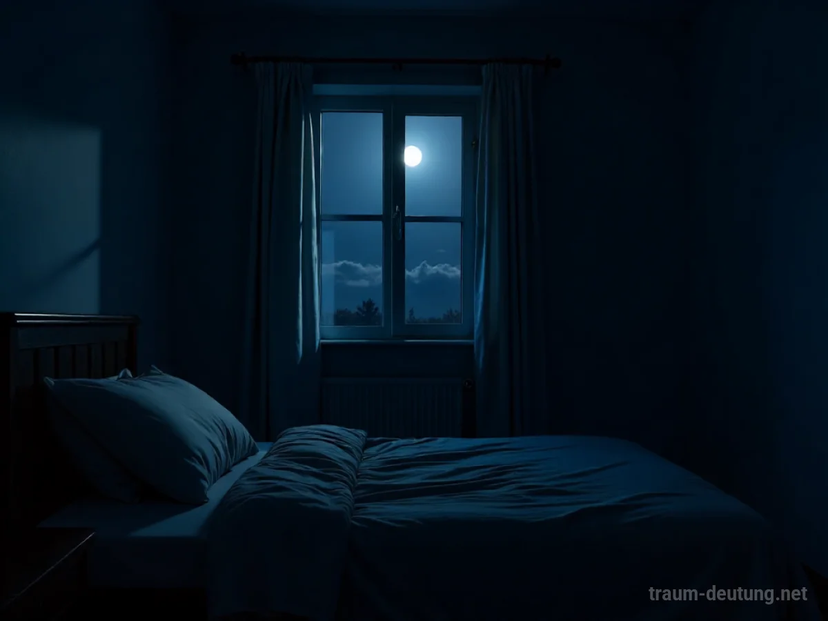 Schlafzimmer bei Nacht mit subtilen Wellenlinien von außen, die Lärm andeuten.