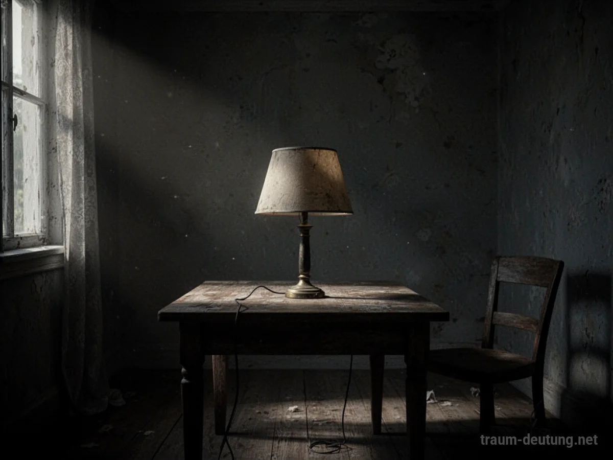 Eine dunkle Lampe in einem schattigen Raum, die kein Licht spendet.