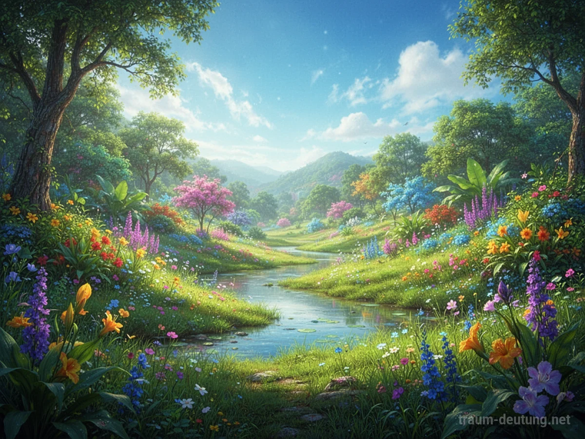 Leuchtende Landschaft mit kräftigen Farben und hellem Himmel