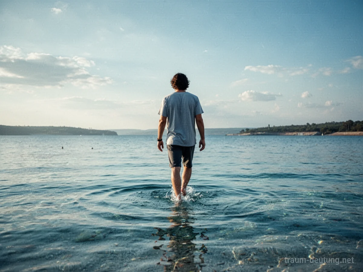 Eine Person läuft friedlich über die Oberfläche von klarem Wasser.