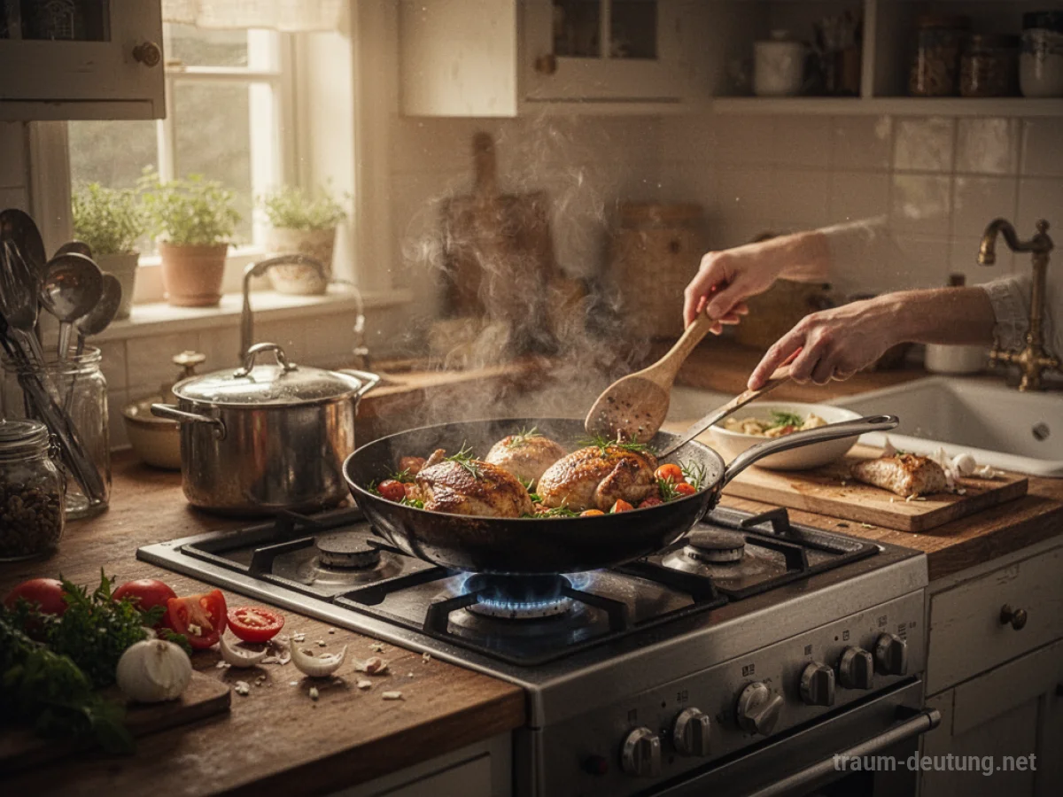 Leckeres Essen wird in einer gemütlichen Küche gekocht.