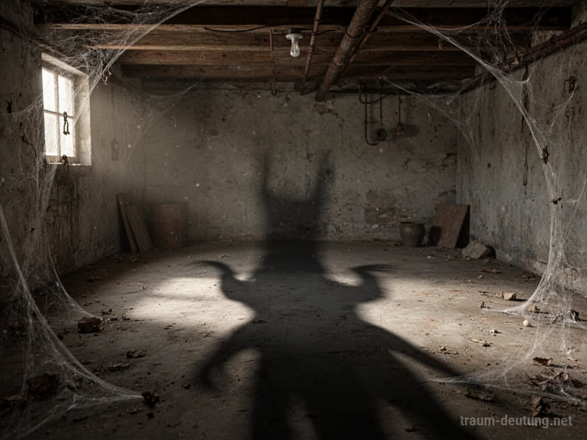 Schatten einer verborgenen Form im dunklen Keller