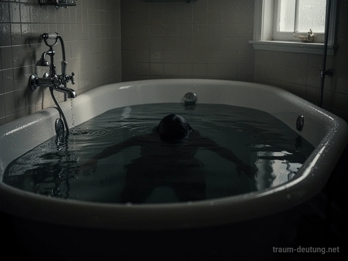 Schattenhafte Gestalt in einer Badewanne mit dunklem Wasser