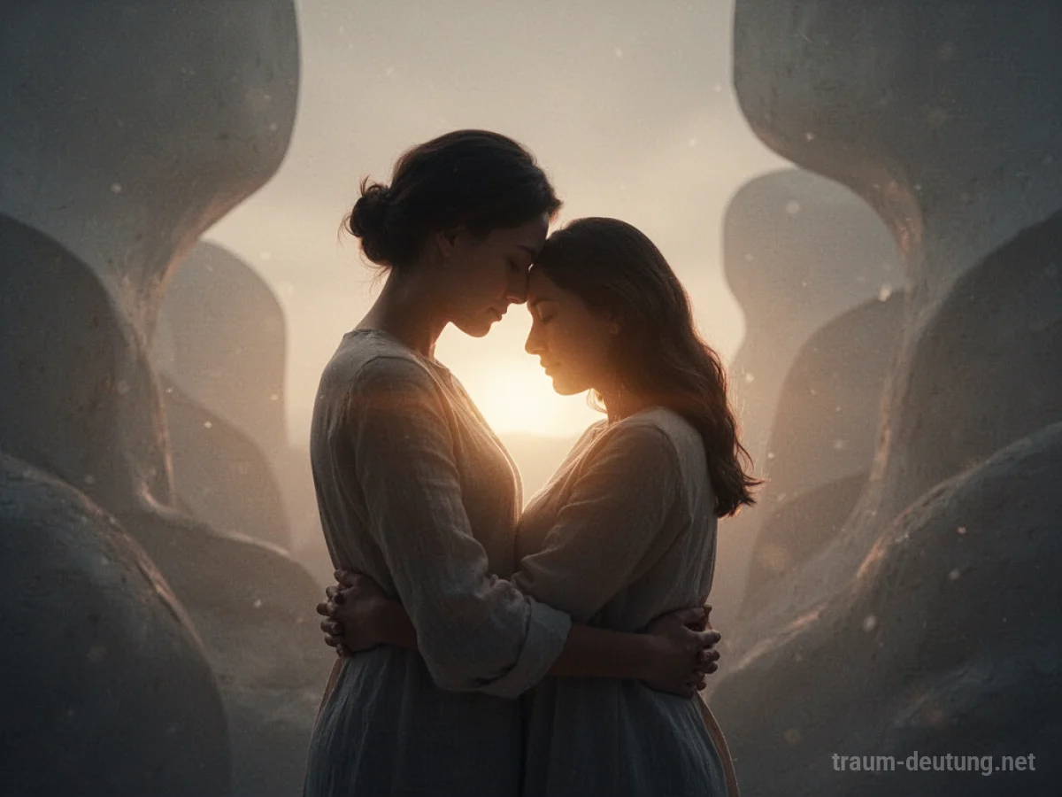 Symbolische Darstellung von Liebe zur Mutter im Traum, die Geborgenheit und emotionale Bindung ausdrückt.