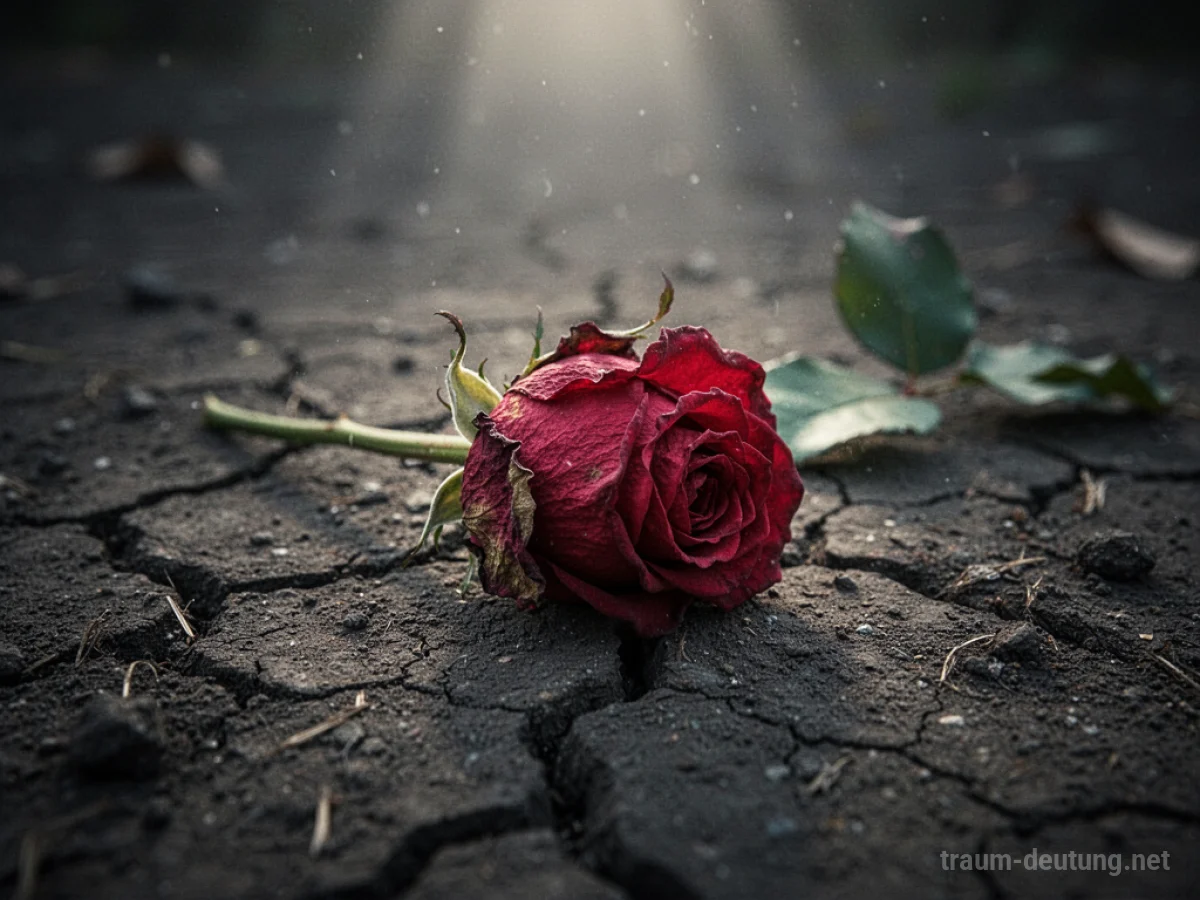 Welke rote Rose auf rissiger Erde