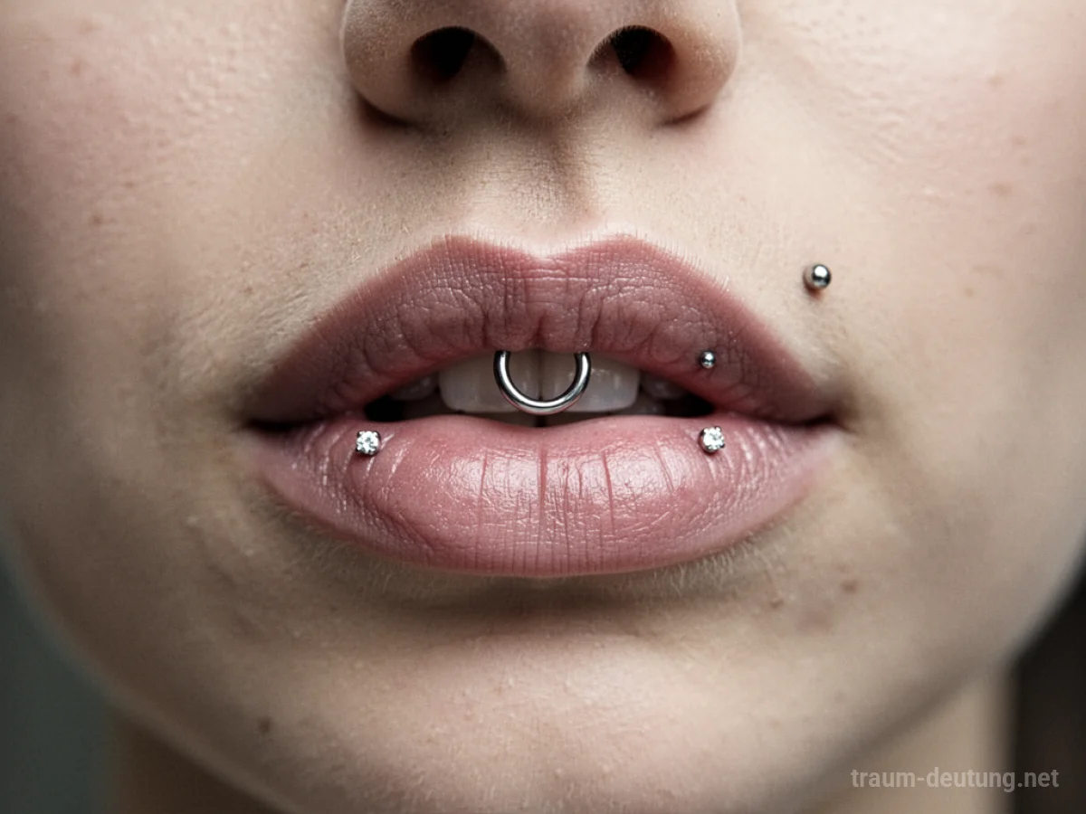 Nahaufnahme von Lippen mit einem dezenten Piercing.