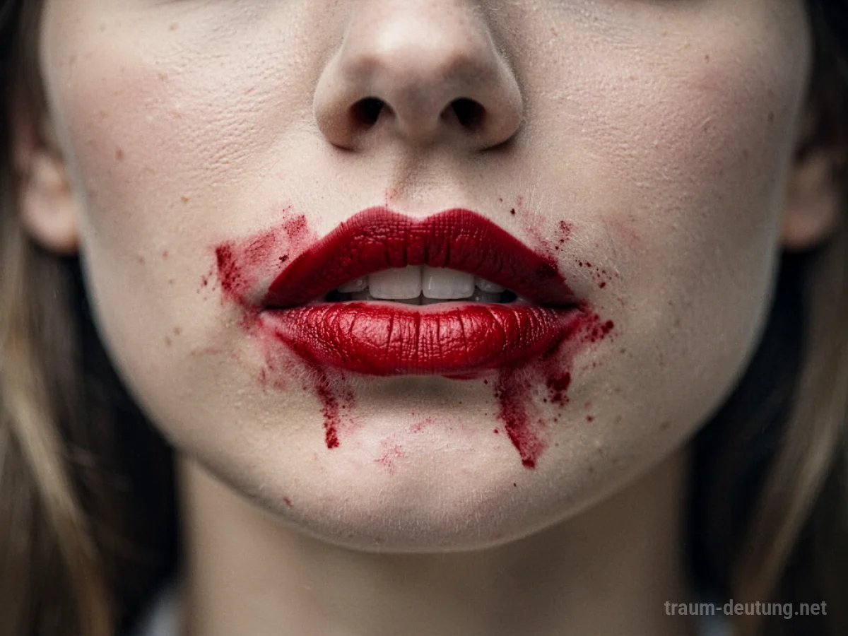 Verschmierter roter Lippenstift auf Lippen