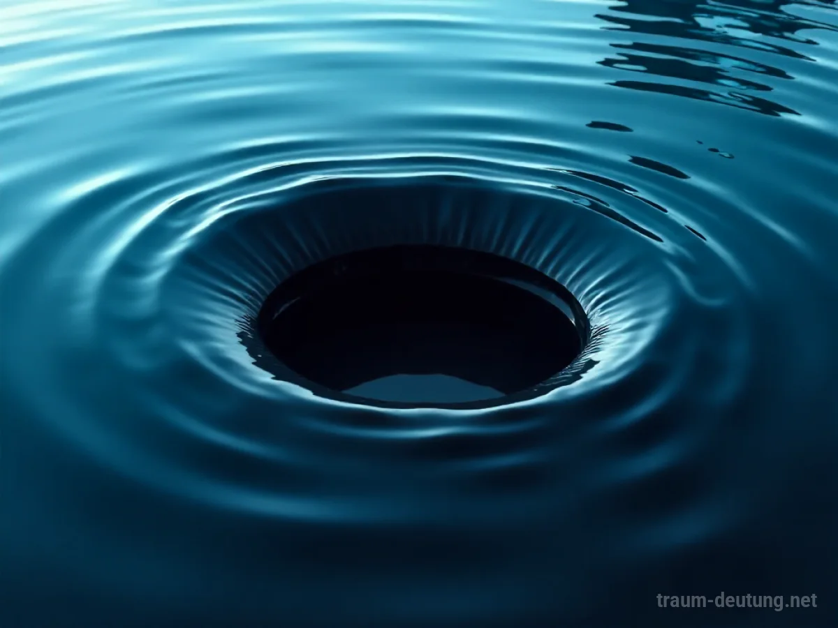 Ein dunkles Loch auf der Oberfläche von tiefblauem Wasser mit leichten Wellen.