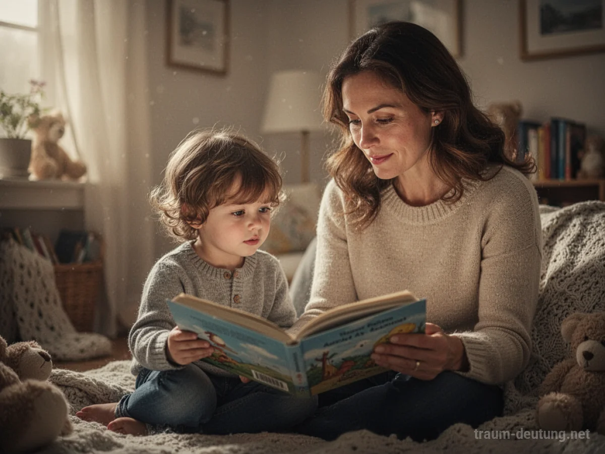 Mutter liest einem Kind im Traum ein Buch vor