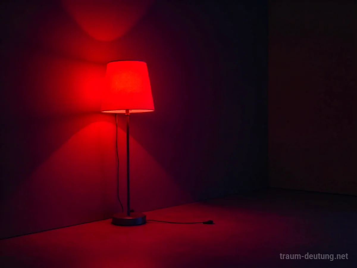 Eine rote Lampe leuchtet hell in dunkler Umgebung.