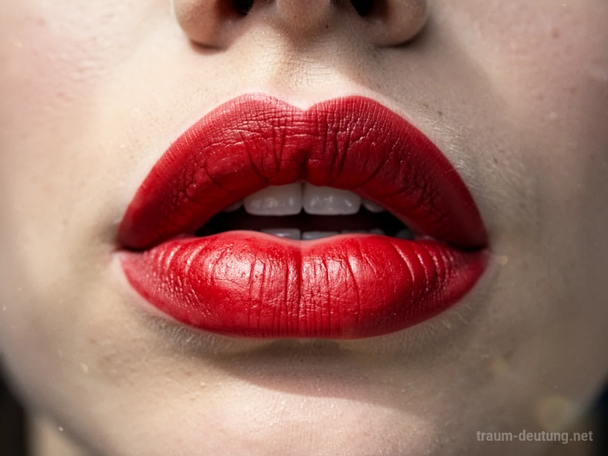Nahaufnahme von roten Lippen, leicht geöffnet.