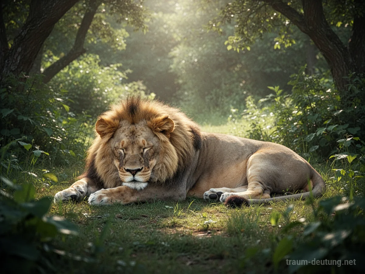 Ein majestätischer Löwe schläft friedlich in einer sonnenbeschienenen Lichtung.