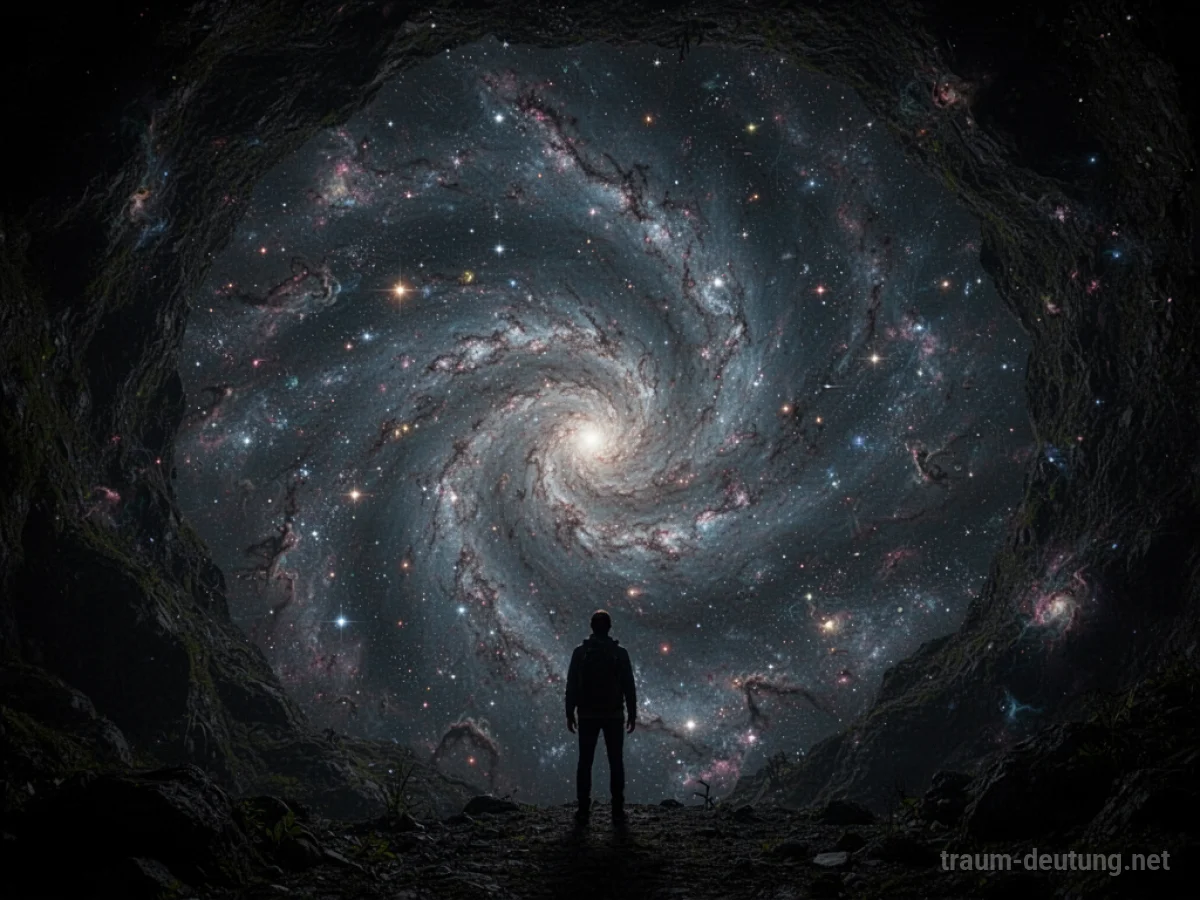 Silhouette einer Person, die in ein kosmisches schwarzes Loch blickt