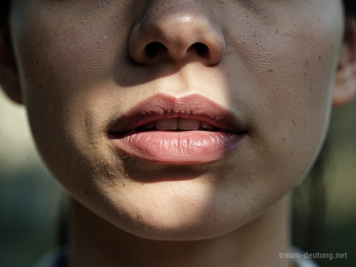 Nahaufnahme von Lippen, die leicht zusammengepresst sind.