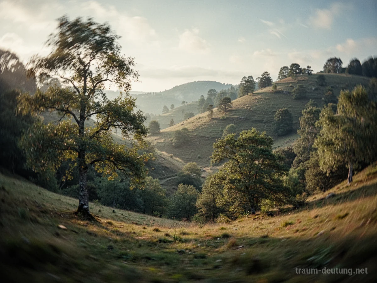 Eine sich drehende Landschaft mit verschwommenen Elementen im Traum.