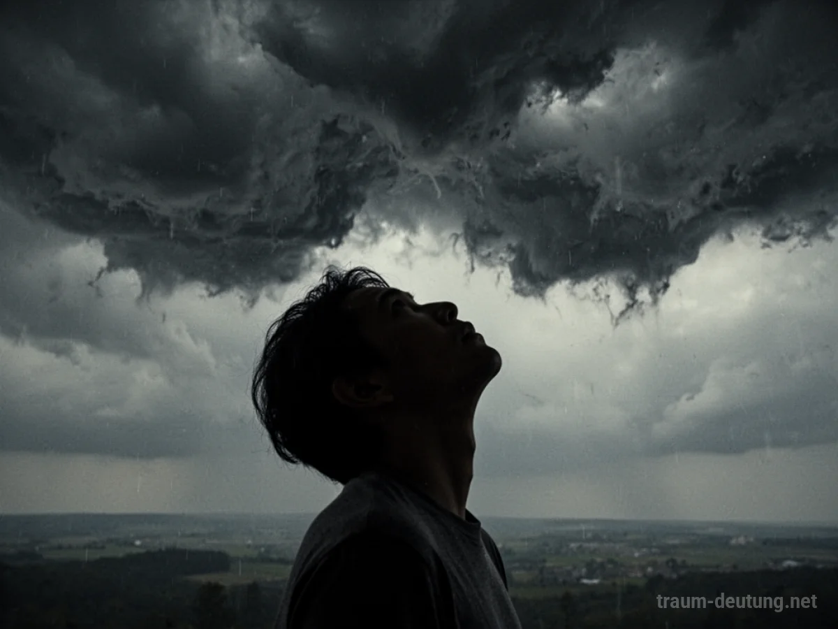 Person spürt starken Luftdruck unter dunklen Wolken