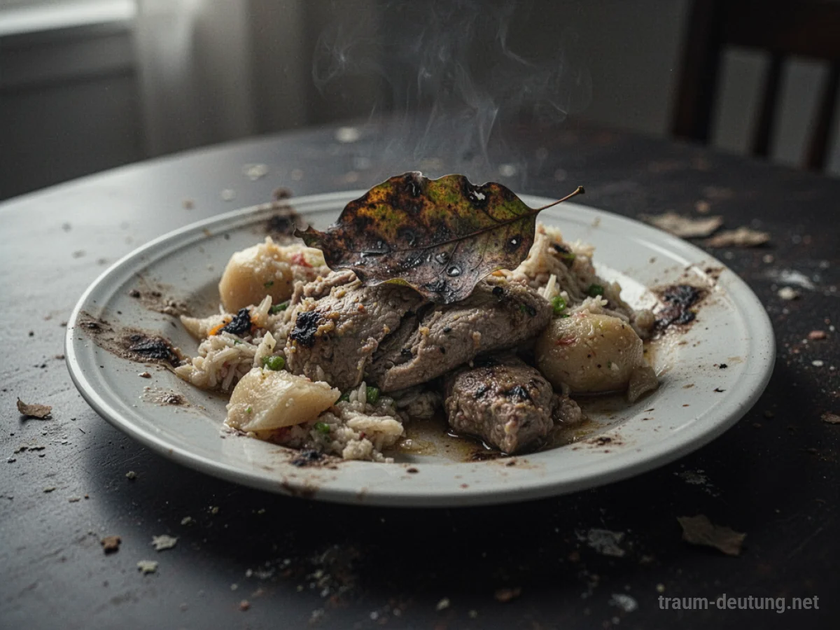 Teller mit verdorbenem Essen, das ungenießbar aussieht.