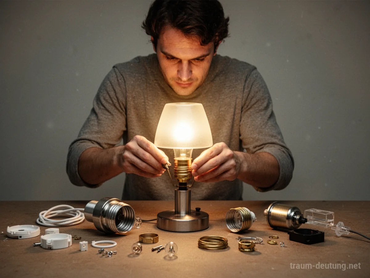 Eine Person baut eine Lampe im Traum, Symbol für Kreativität.