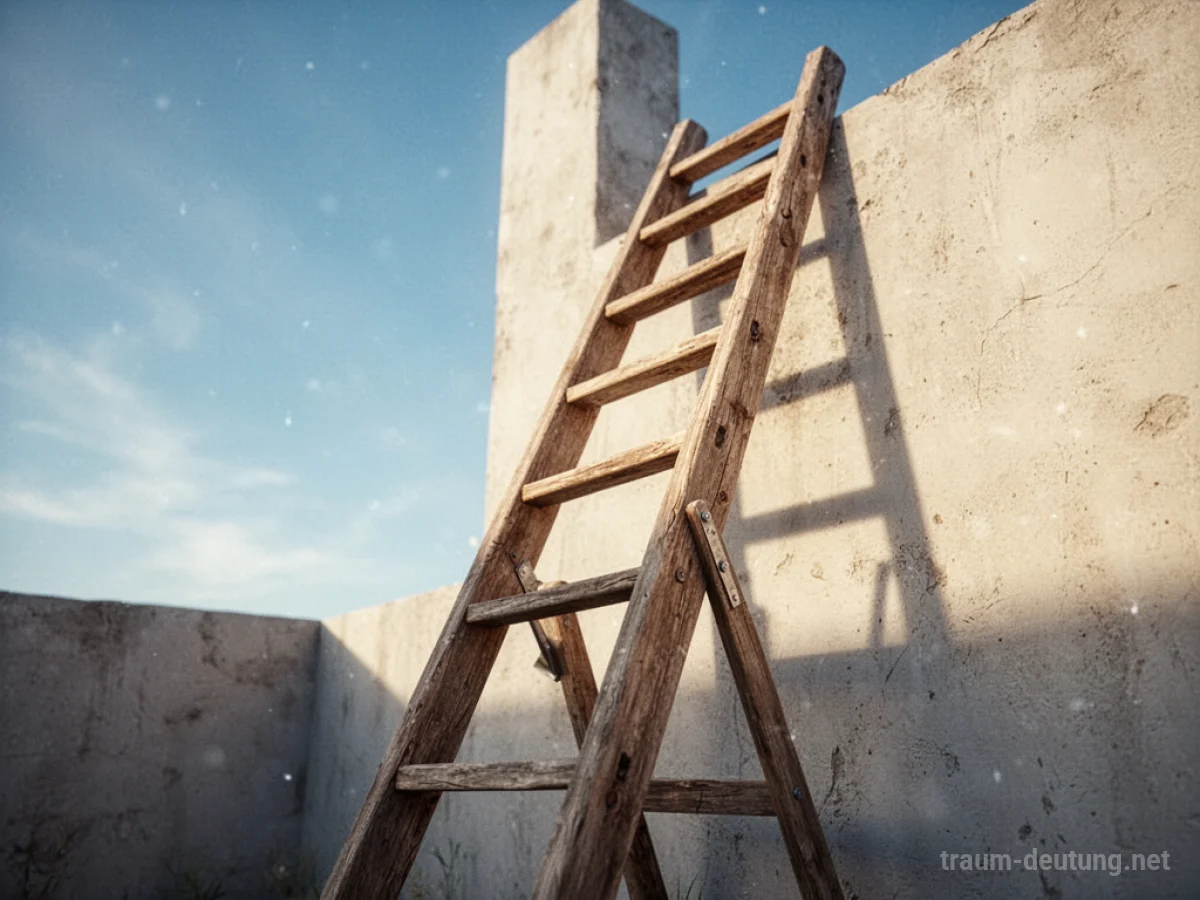 Eine Holzleiter lehnt an einer sonnenbeschienenen Wand, bereit, erklommen zu werden.