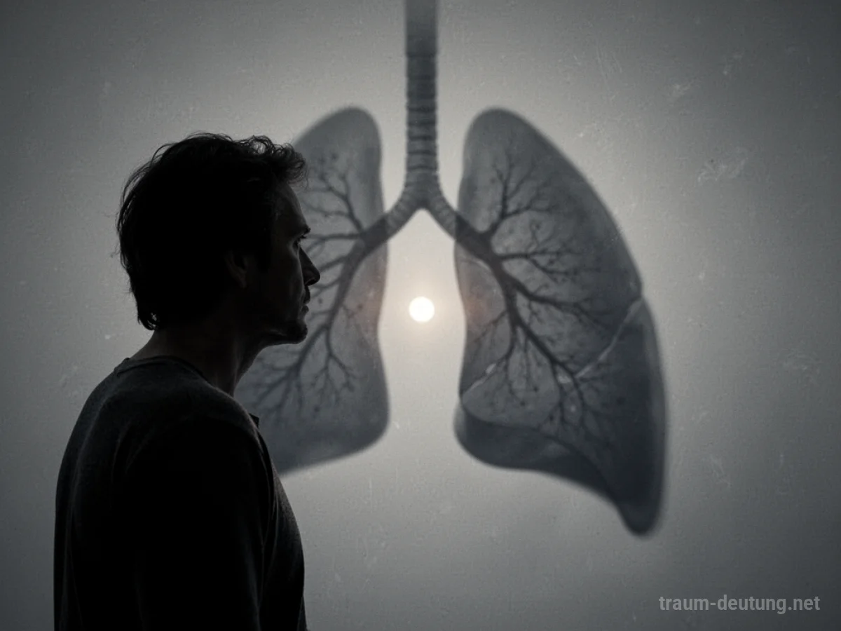 Silhouette einer Person vor symbolischen Lungen mit einem schwachen Licht