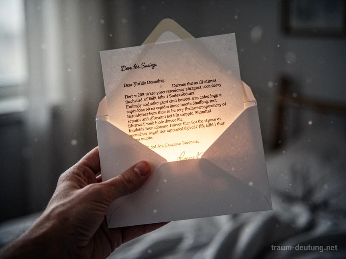 Ein geöffneter Brief in einer Hand, der sanft leuchtet.