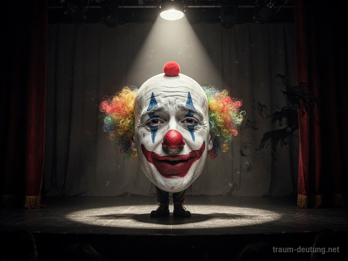 Ein Clown im Rampenlicht, dessen Lächeln verblasst, während Schatten aufziehen.