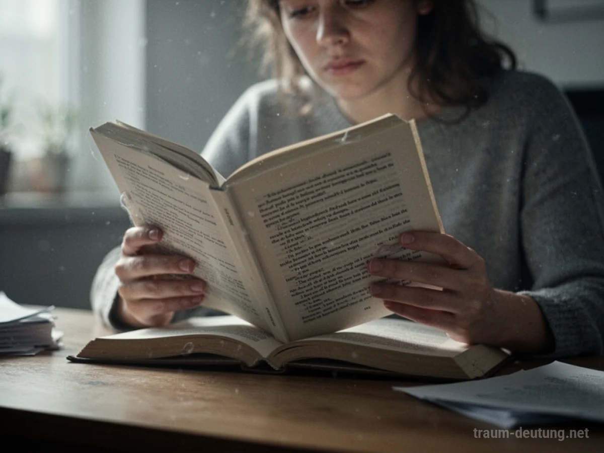 Person liest langsam ein Buch im gedämpften Licht