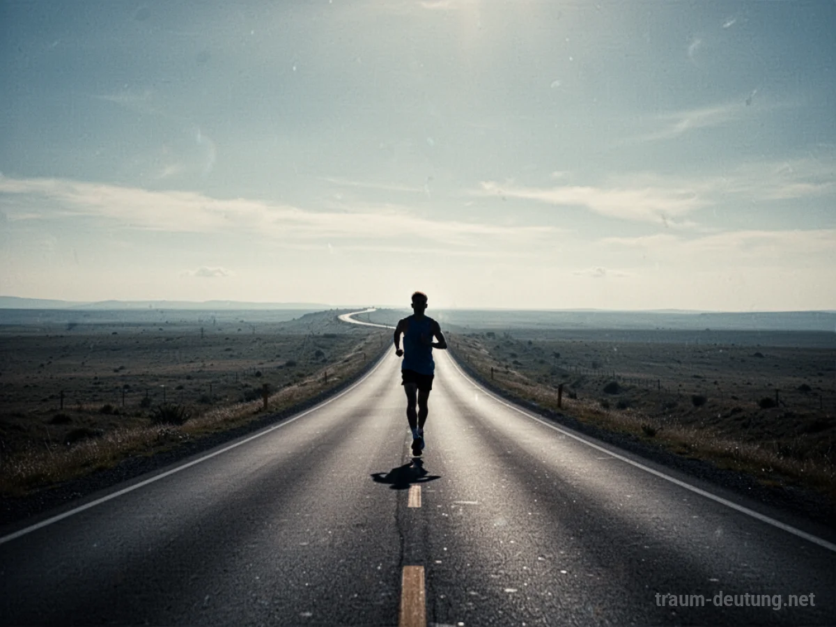 Läufer als Silhouette auf langer Straße mit Horizont im Hintergrund