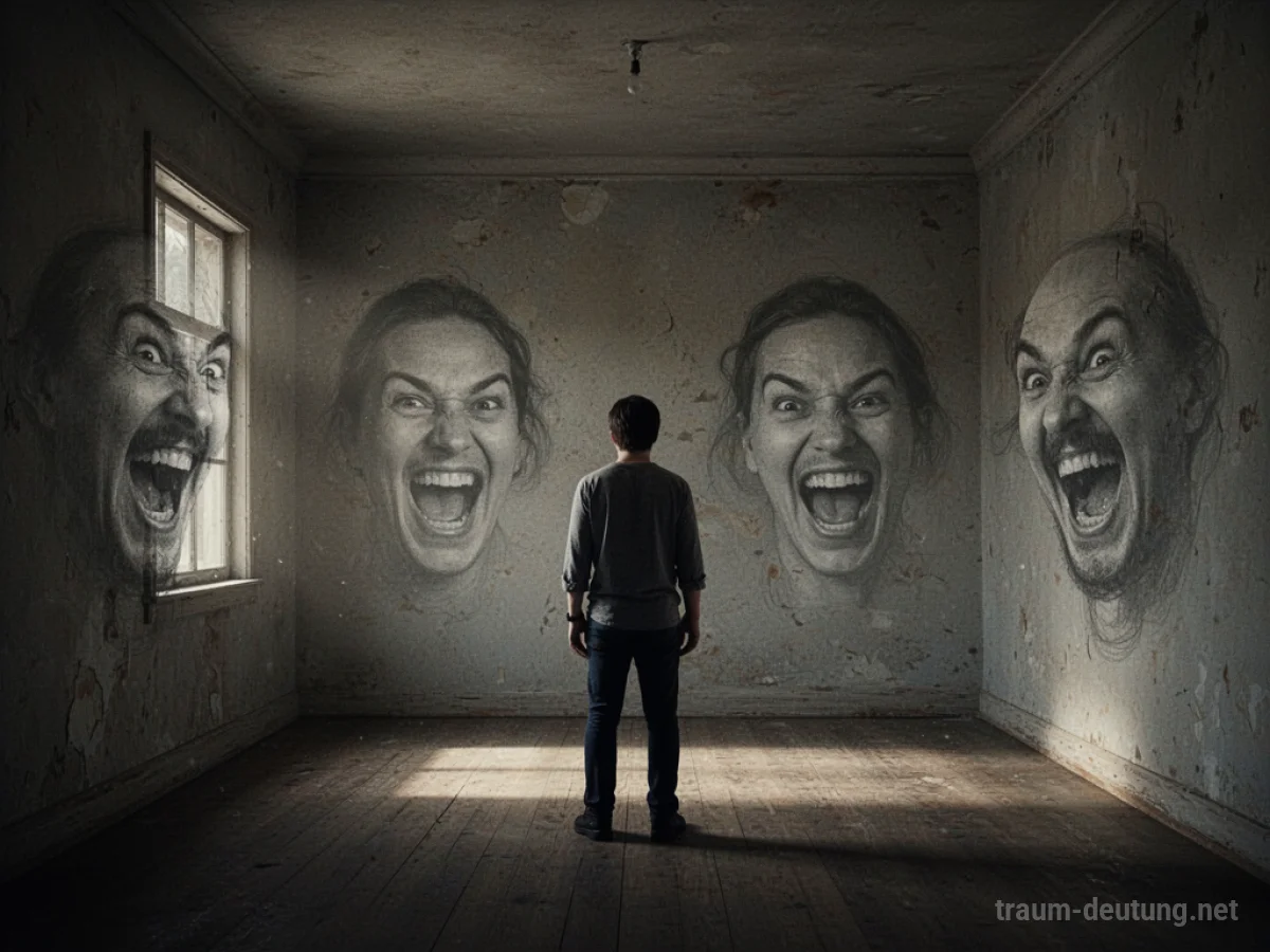Schattenhafte Figuren, die verhöhnend lachen, schemenhaft an einer Wand im Dunkeln.
