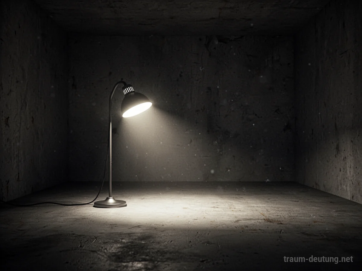 Eine helle Lampe leuchtet in einem dunklen Raum und wirft einen starken Lichtstrahl.