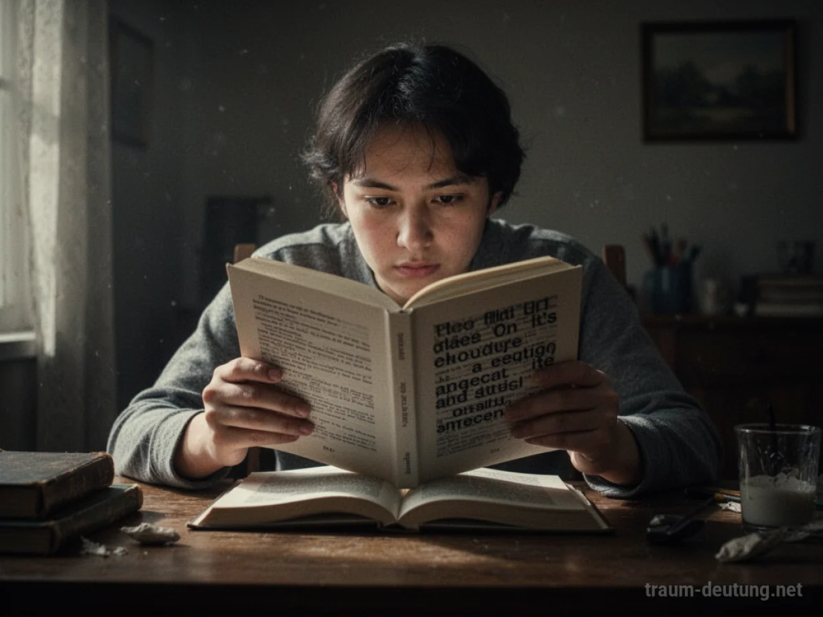 Person versucht, ein Buch mit unlesbarem Text zu lesen