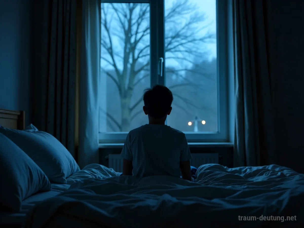 Schattenfigur im Bett wacht erschrocken von Lärm auf