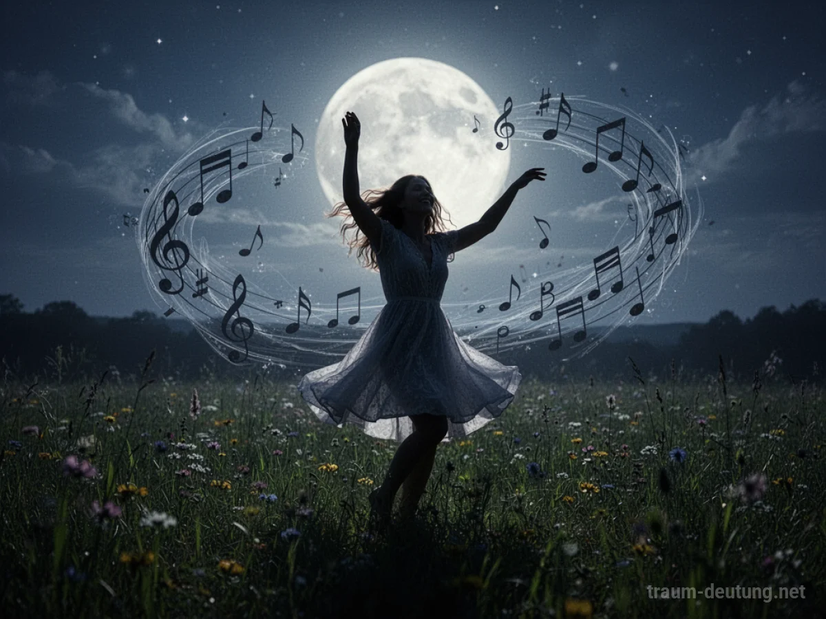 Eine Silhouette tanzt fröhlich zu einem Lied im Mondlicht.