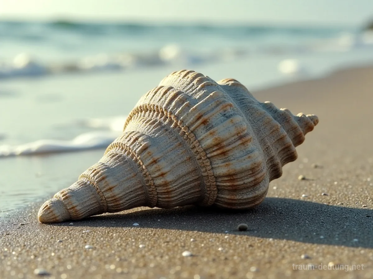 Eine alte Muschel liegt am Strand im sanften Licht.