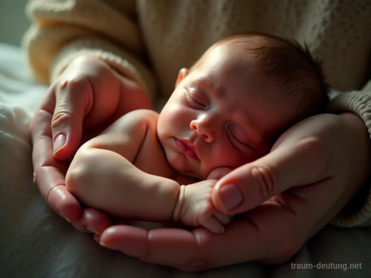 Hände halten schlafendes Baby