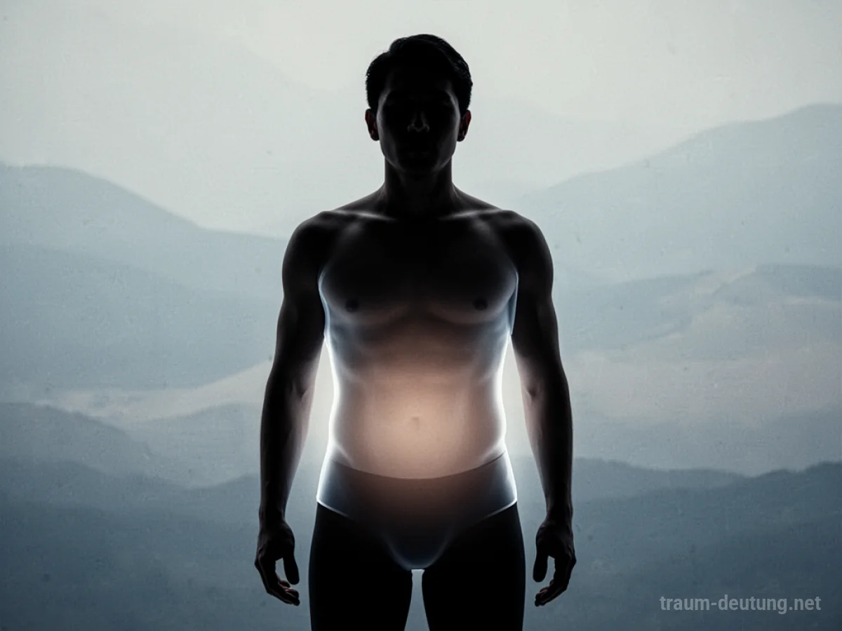 Silhouette einer Person mit durchscheinendem Bauch, der ein sanftes inneres Leuchten zeigt.