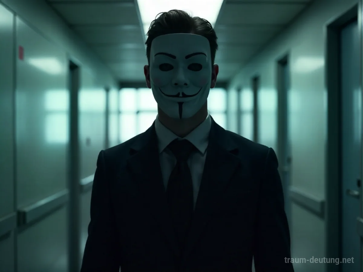 Ein Chef trägt im Traum eine gesichtslose Maske in einem Büro
