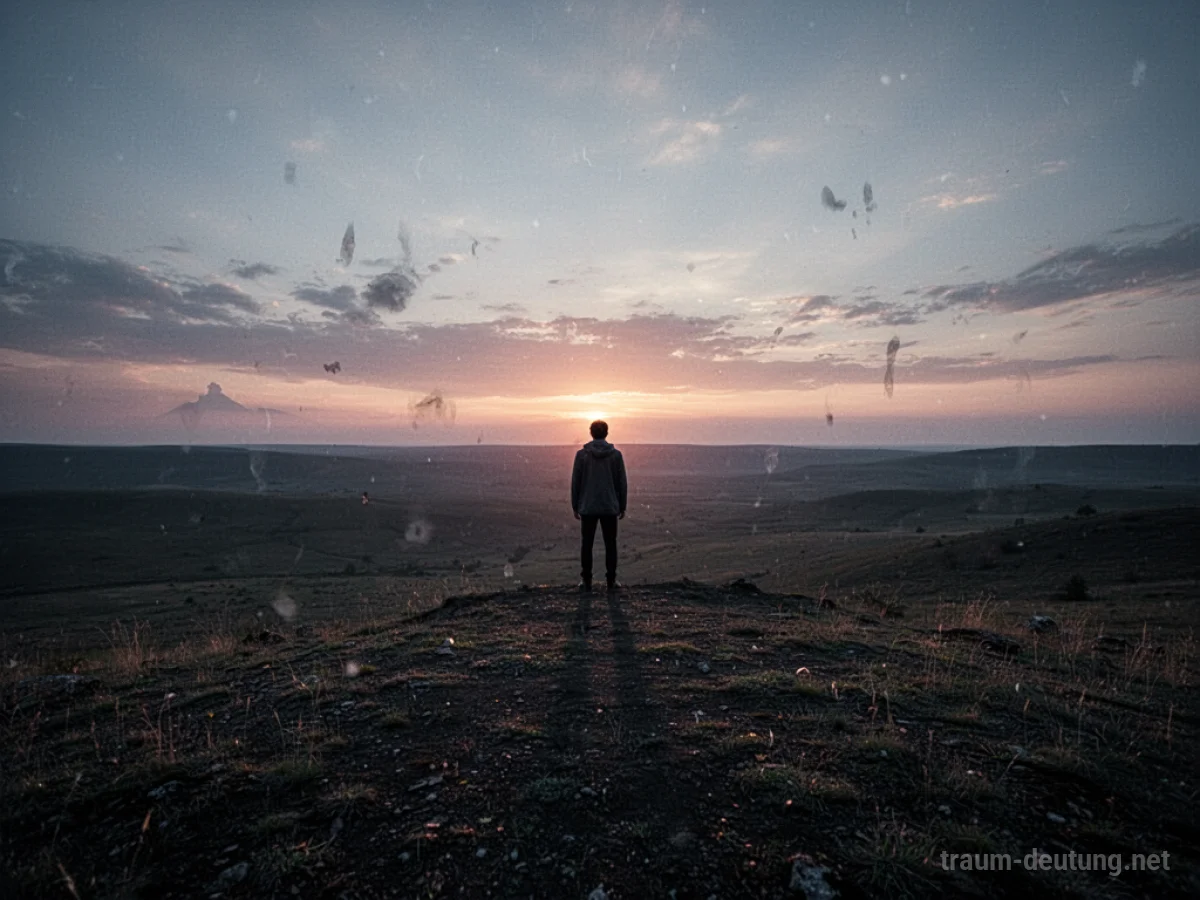 Gestalt steht am Horizont eines dunklen Morgens im Traum
