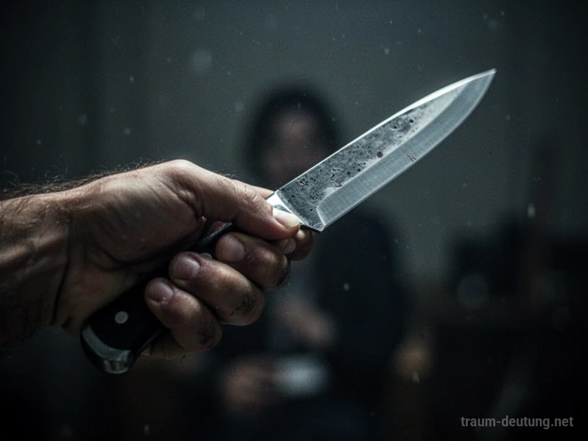 Hand hält ein Messer im Traum, unscharfer Hintergrund