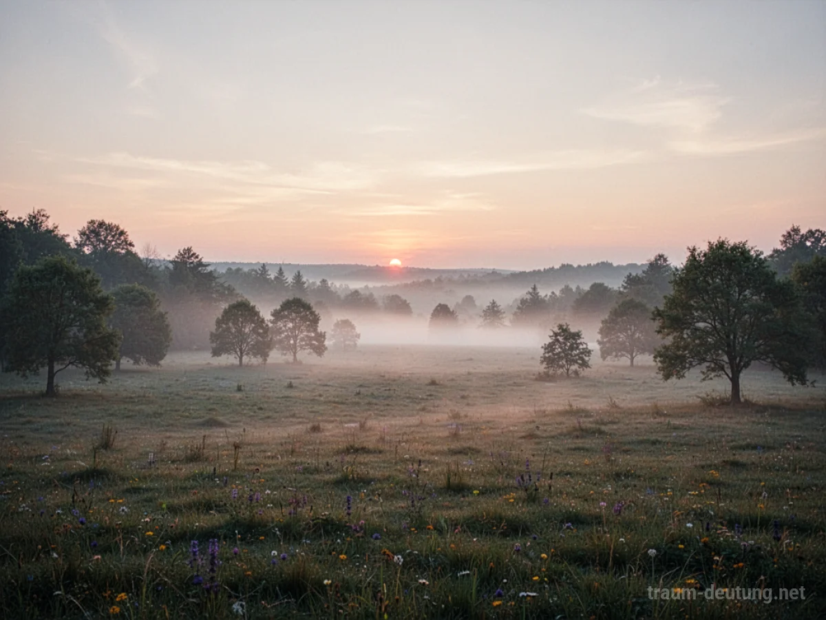 Ein ewiger Sonnenaufgang über einer friedlichen Landschaft.