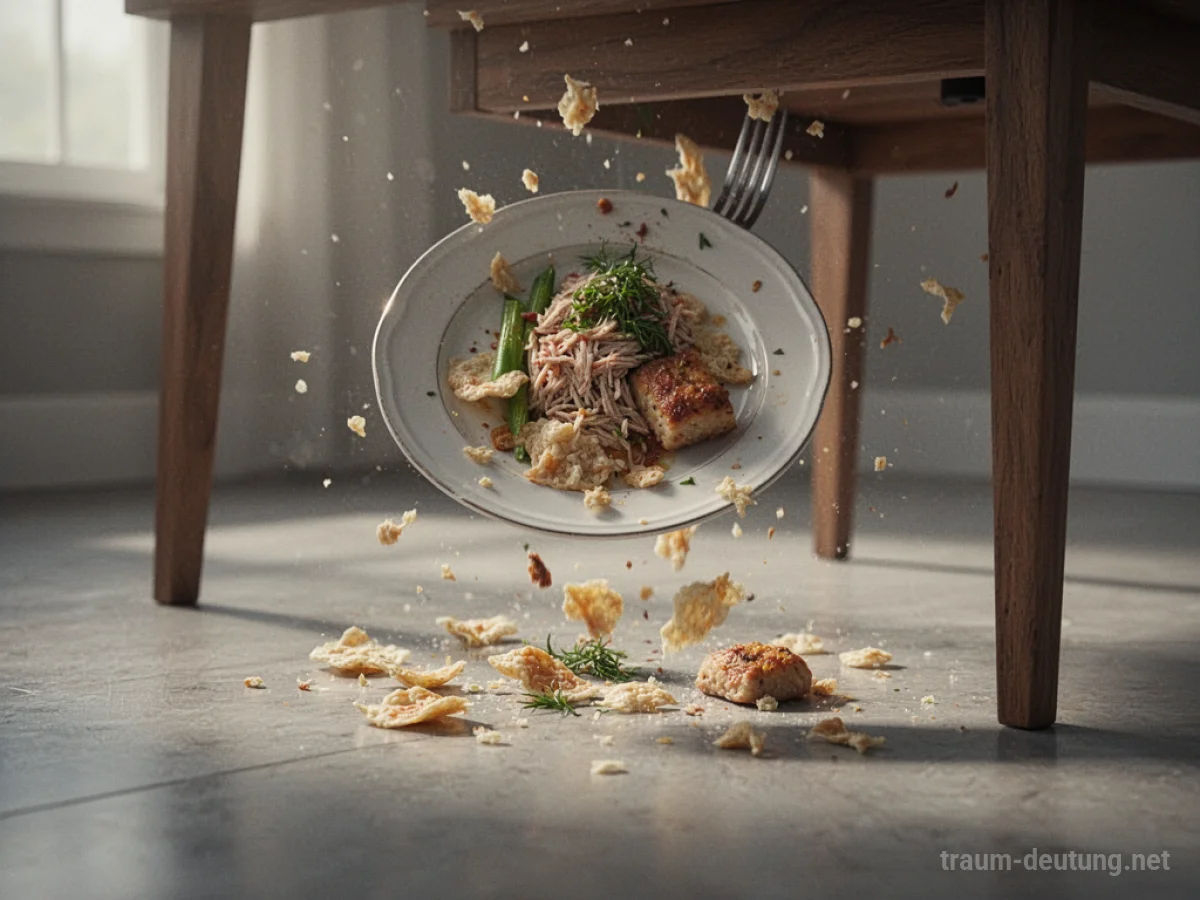 Teller mit Essen fällt auf den Boden