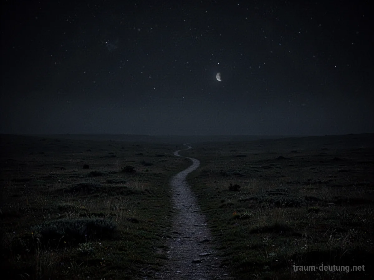 Dunkle Landschaft unter sternenlosem Himmel bei ewiger Mitternacht