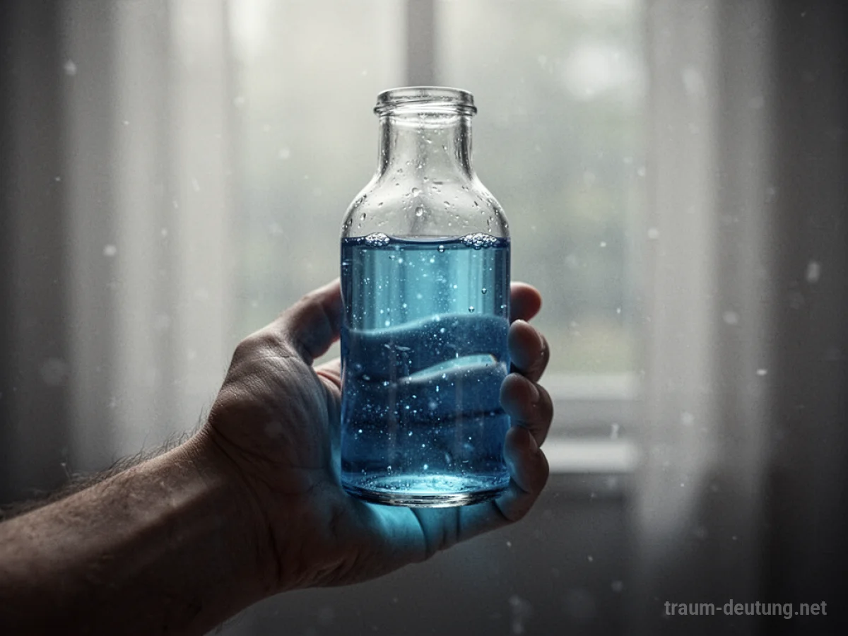Ein Glas mit blauer Flüssigkeit wird gereicht.