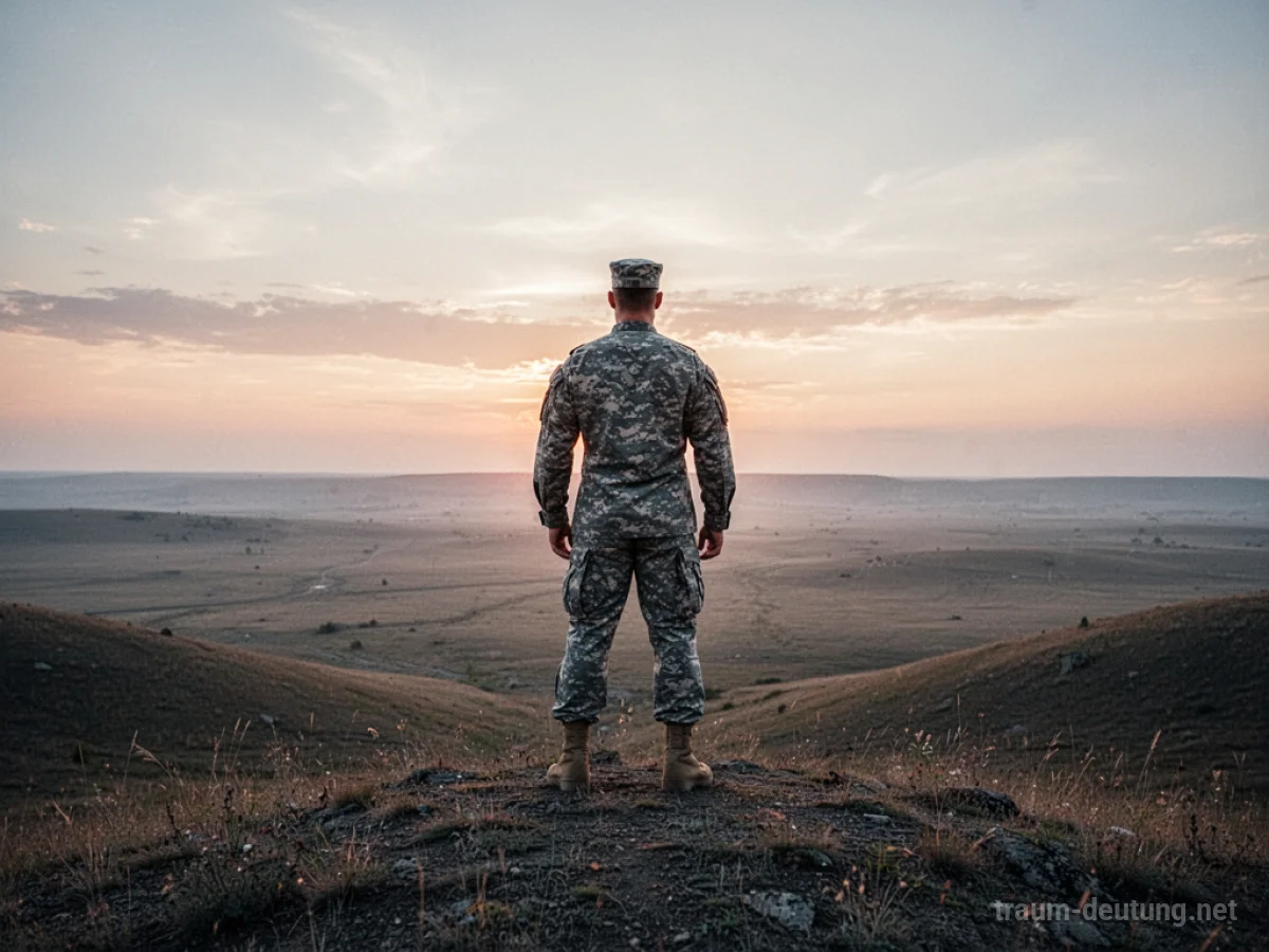 General steht auf einem Hügel und blickt über eine weite Landschaft.