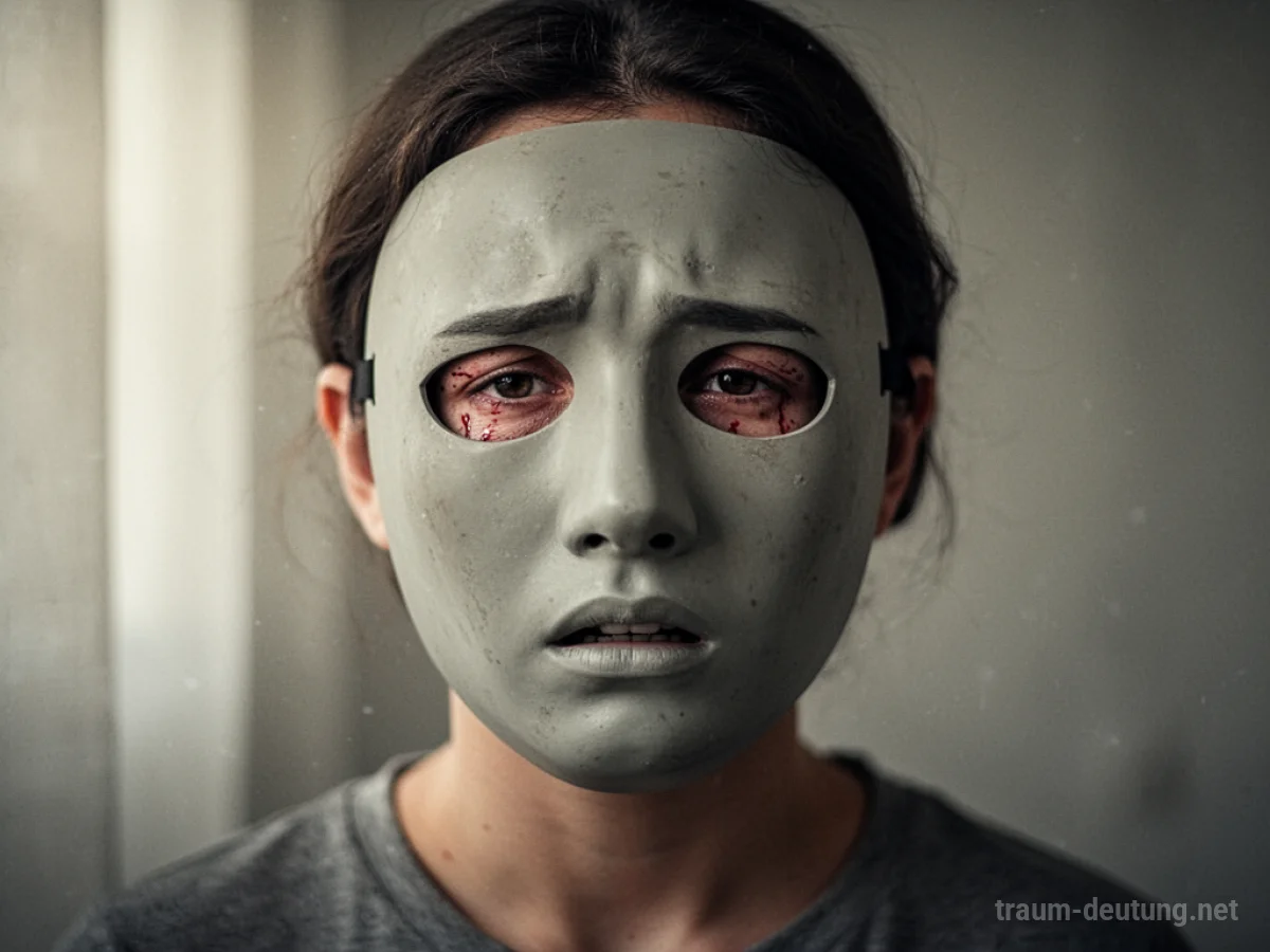 Eine Person mit einer Maske, durch die ein Gesicht hindurchscheint