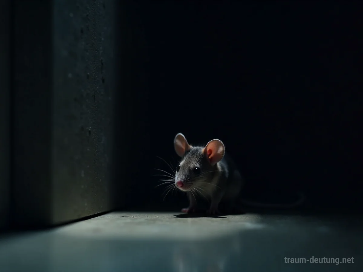 Graue Maus lugt hinter einem dunklen Schatten hervor.