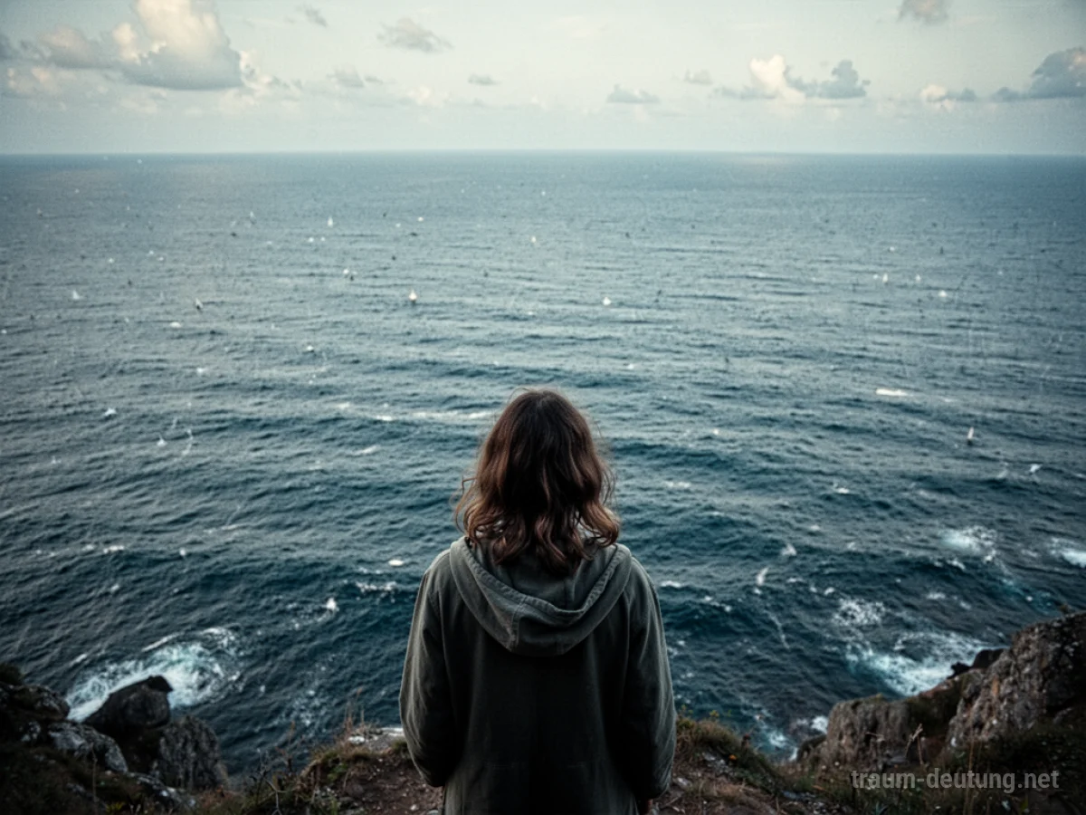 Blick von oben auf ein weites, ruhiges Meer.