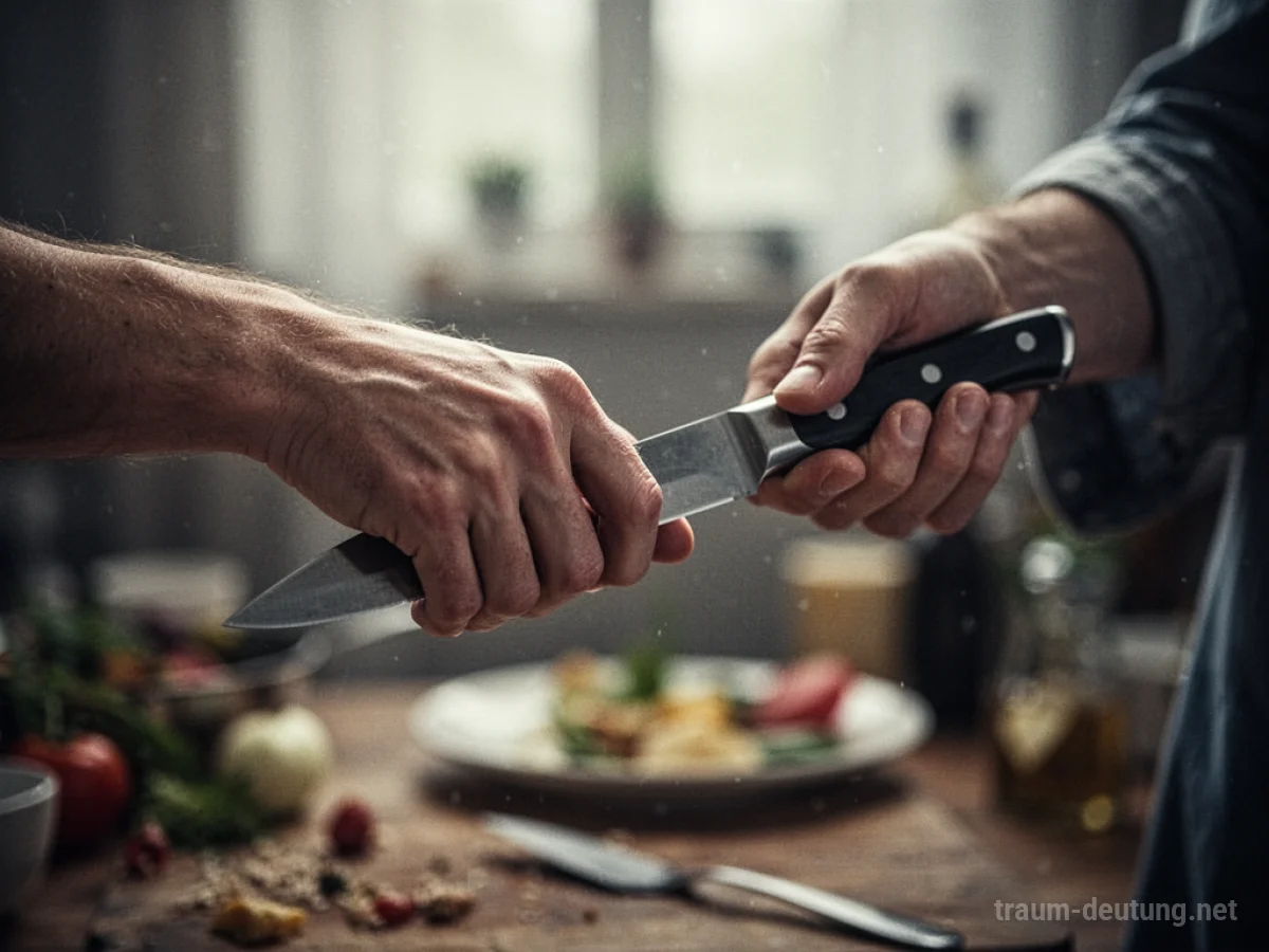Hand nimmt Messer aus einer anderen Hand